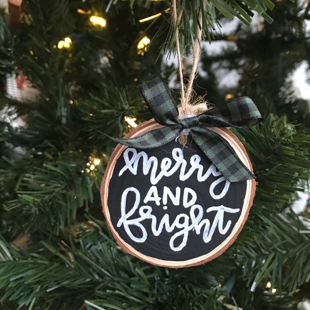“Merry and Bright” handmade ornament
